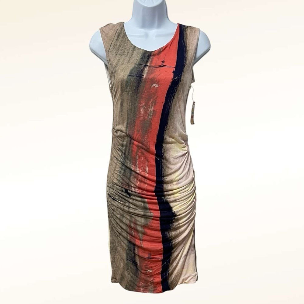 RACHEL Rachel Roy Fitted Sheath Dress NWT Size XS Tan Coral Abstract